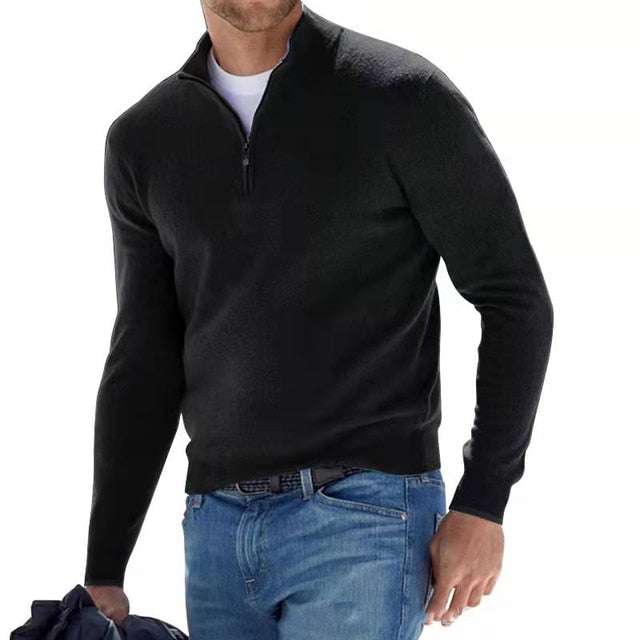 Eleganter Strickpullover für Herren mit V-Ausschnitt und Reißverschluss. Modische Langarm-Freizeitmode.