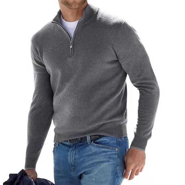 Bequemer Herren-Strickpullover mit V-Ausschnitt, Reißverschluss. Vielseitiger Pullover für zeitlose Herrenmode.