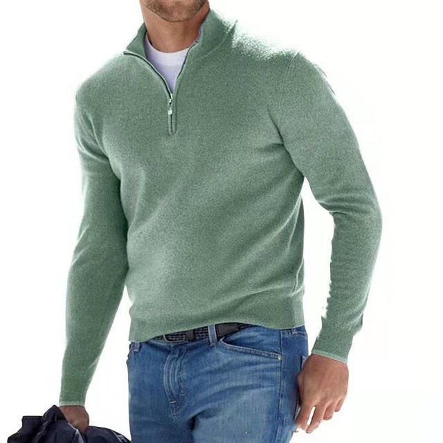 Herrenpullover mit V-Ausschnitt & Reißverschluss, Strickware. Zeitloser, bequemer Herren-Alltagspullover.