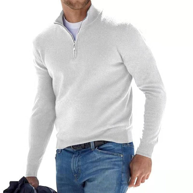 Vielseitiger Herrenpullover, V-Ausschnitt, Reißverschluss. Komfortabler Strick für Alltag & Freizeit.