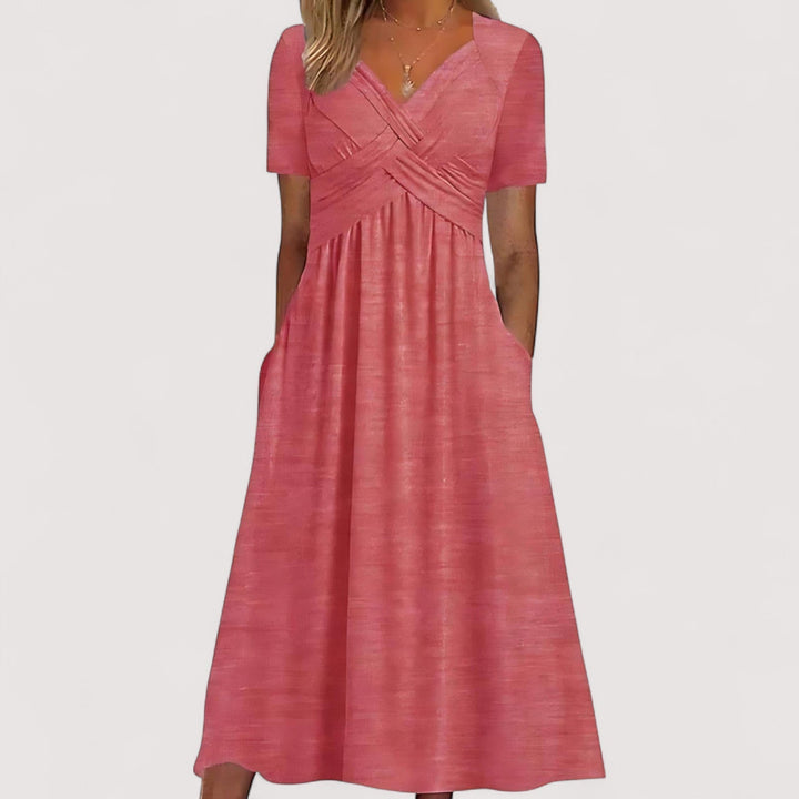Stilvolles Damen Midikleid in A-Linie, perfekt als Bürokleid oder für elegante Anlässe. Modische, bequeme Damenmode.