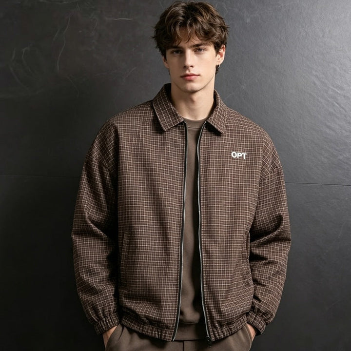 Karierte Herren Utility-Jacke in Grün/Braun für Freizeit. Robust, bequem & stilvoll für den Alltag.