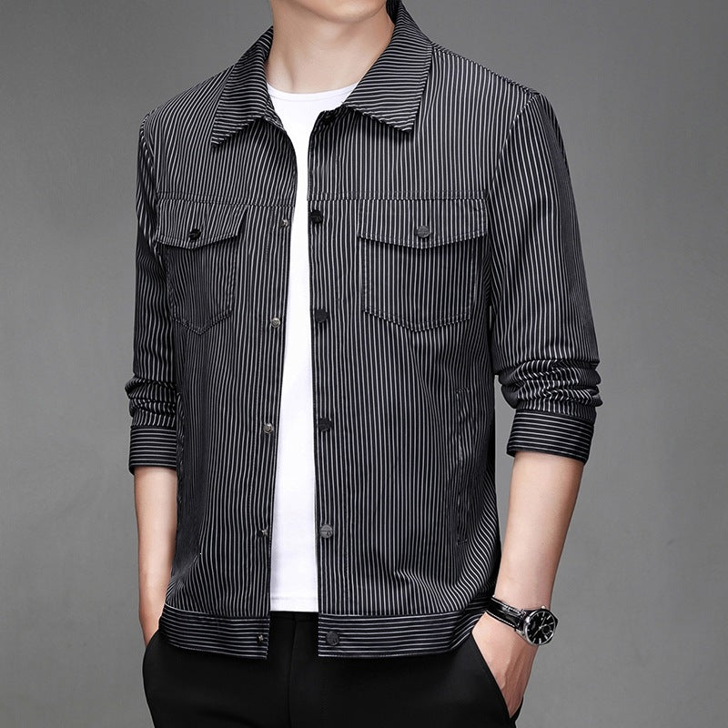 Herren Gestreifte Hemdjacke, lässig-elegant, vielseitig für stilvolle Freizeit-Looks.