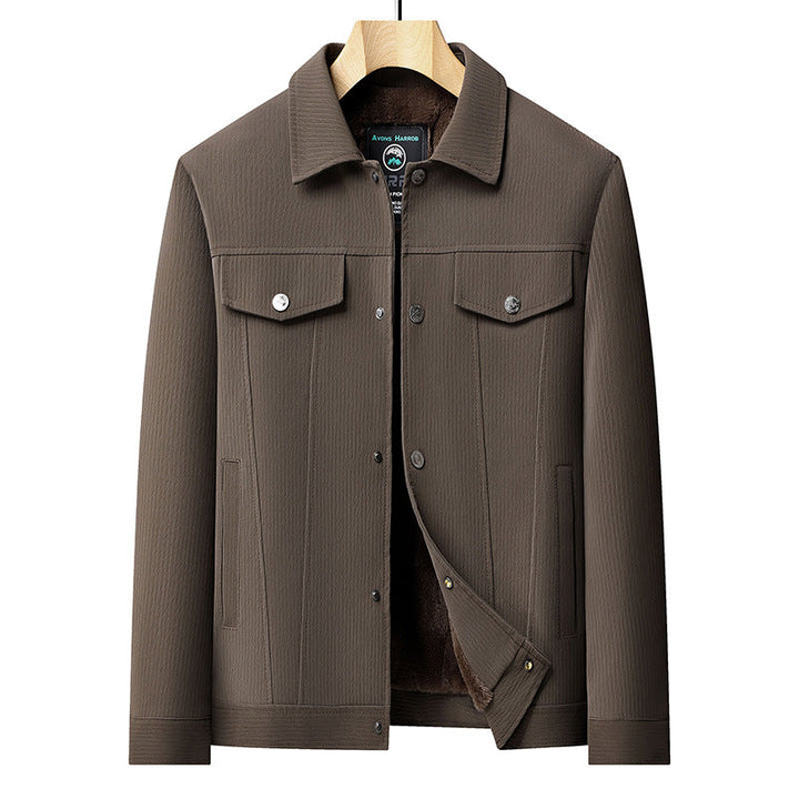 Rückenansicht der schwarzen Herren Vintage Jacke, stilvoller & zeitloser Look für jede Freizeitaktivität.