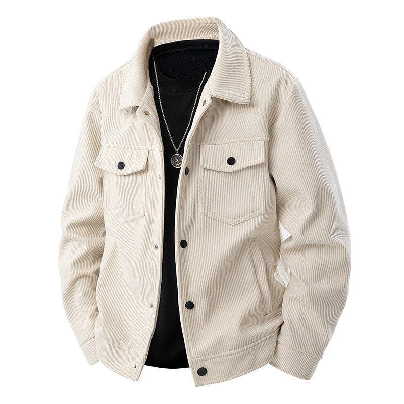 Rückenansicht der Casual Herren Übergangsjacke, mit modernem Schnitt, perfekt für den Alltag.