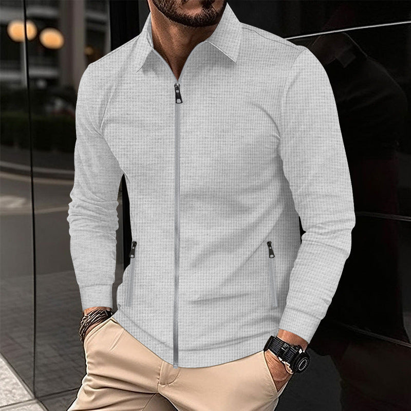 Vielseitiges Herren Slim-Fit Überhemd, strukturiert, mit Reißverschluss und Hemdkragen. Für Freizeit & Business.