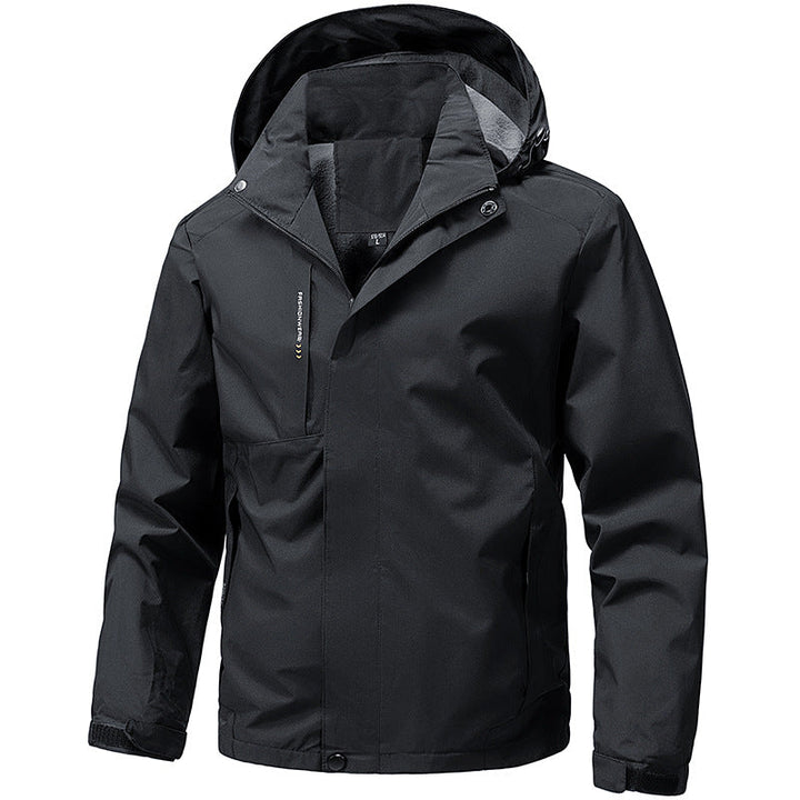 Herren Regenjacke Windbreaker mit abnehmbarer Kapuze, schützt vor Wind und Nässe, ideal für jedes Wetter.