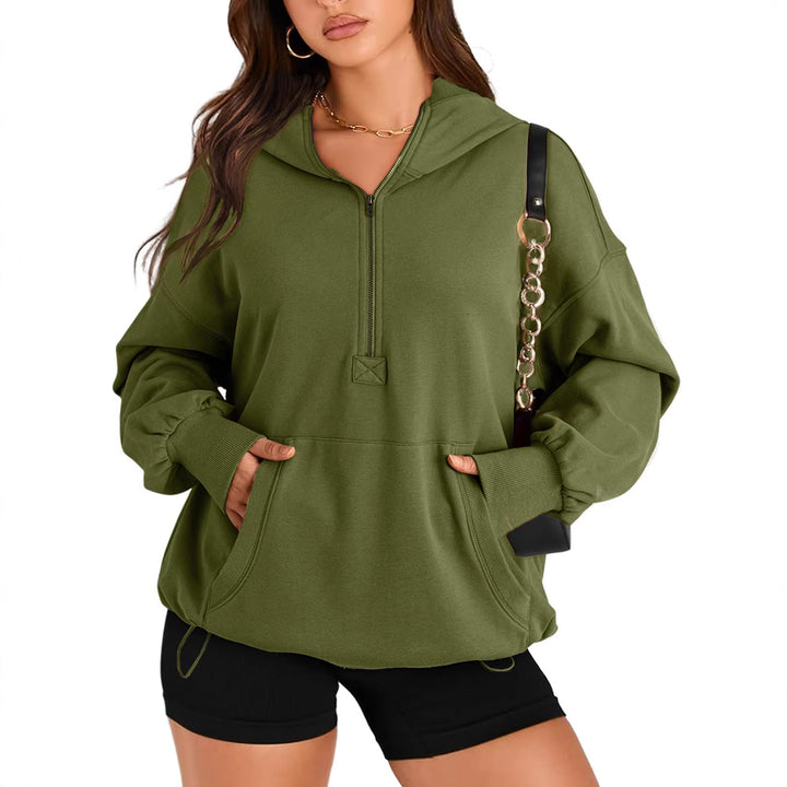 Eleganter Damen Oversize-Hoodie, Halbzip, mit Kapuze, Tunnelzug & Kängurutasche, vielseitige Freizeitmode.