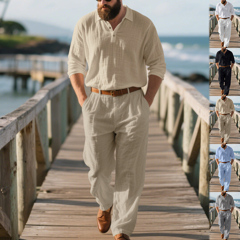 Sportlich-eleganter Herren Zweiteiler: Modisches Poloshirt & Hose mit elastischem Bund für Komfort.