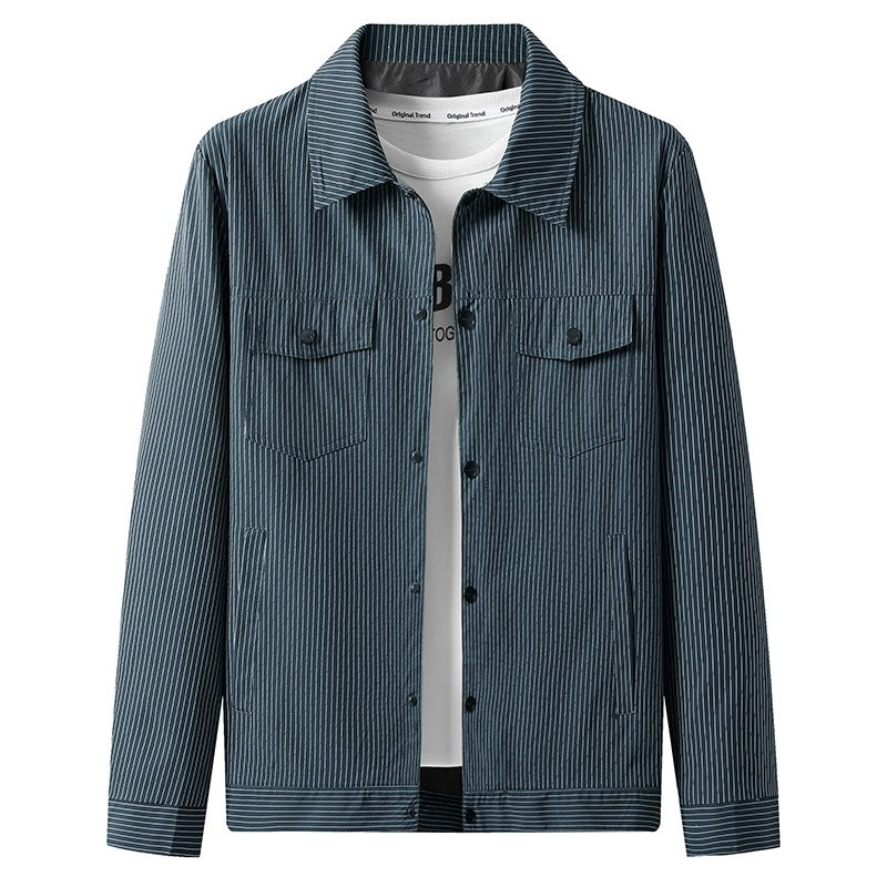 Hochwertige gestreifte Herren Shirtjacke, modern geschnitten, ideal für den stilvollen Alltag.