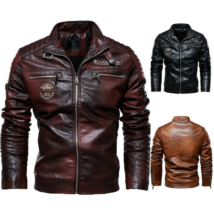 Mann trägt schwarze modische Herrenjacke, perfekt als Übergangs- oder Freizeitjacke für Frühling und Herbst.