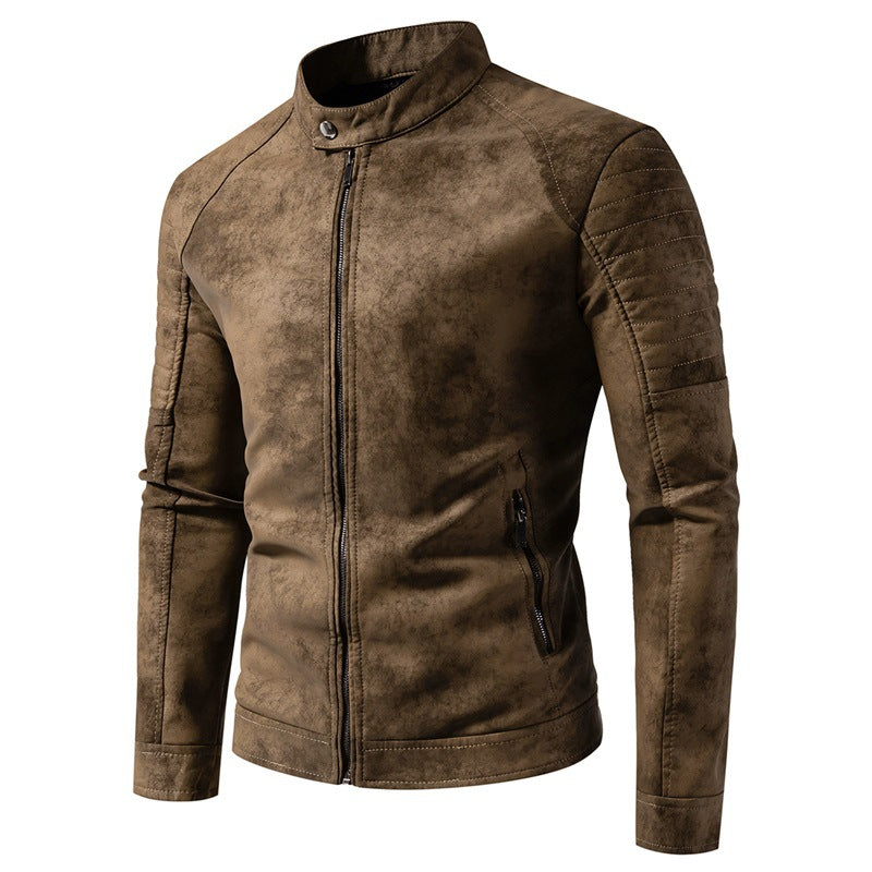 Schwarze Casual Herren Bikerjacke im Slim Fit. Vielseitige Übergangsjacke mit Stehkragen für modernen Männer Stil.