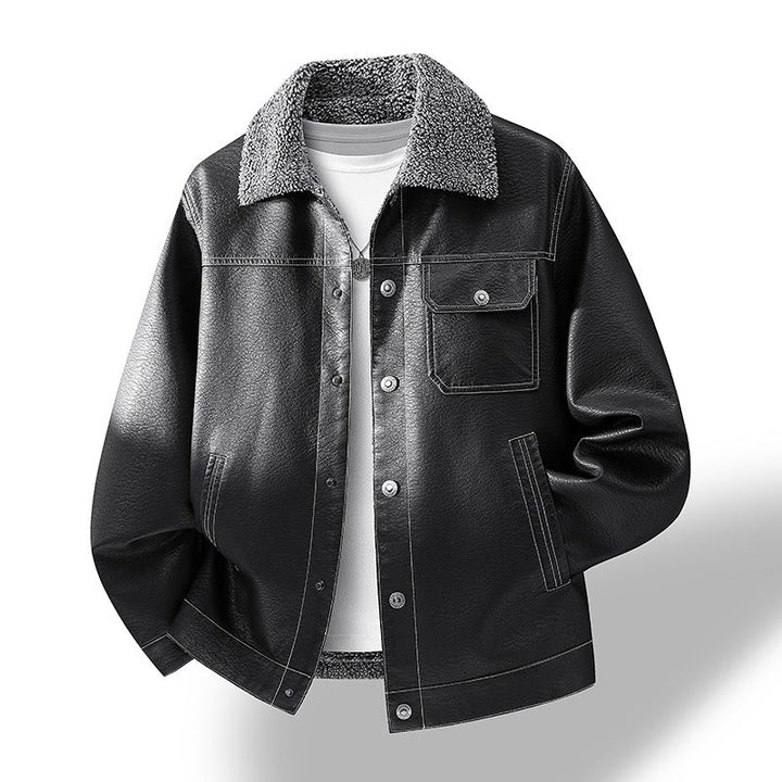 Lässige Herren Winterjacke mit weichem Kragen in Schwarz, perfekt für Freizeit und Casual-Herbstmode.