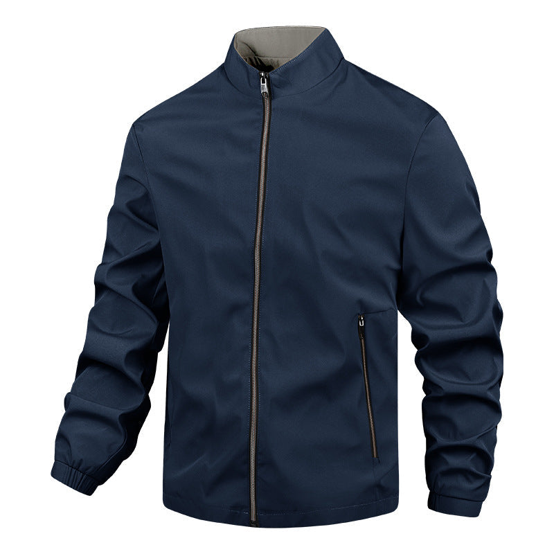 Schwarze Herren Leichte Übergangsjacke, winddicht & stilvoll. Hochkragen Windbreaker für Frühling & Herbst Freizeit.