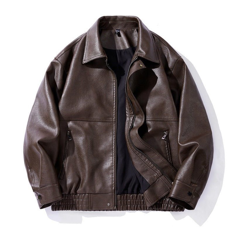 Herren Übergangsjacke aus Kunstleder, modern und stilvoll, mit Elastikbund für einen perfekten Freizeit-Look.