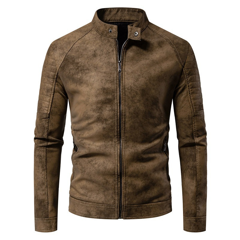 Coole Herren Bikerjacke, schwarz, in bequemer Lederoptik. Slim Fit mit Stehkragen für den lässigen Streetwear-Look.