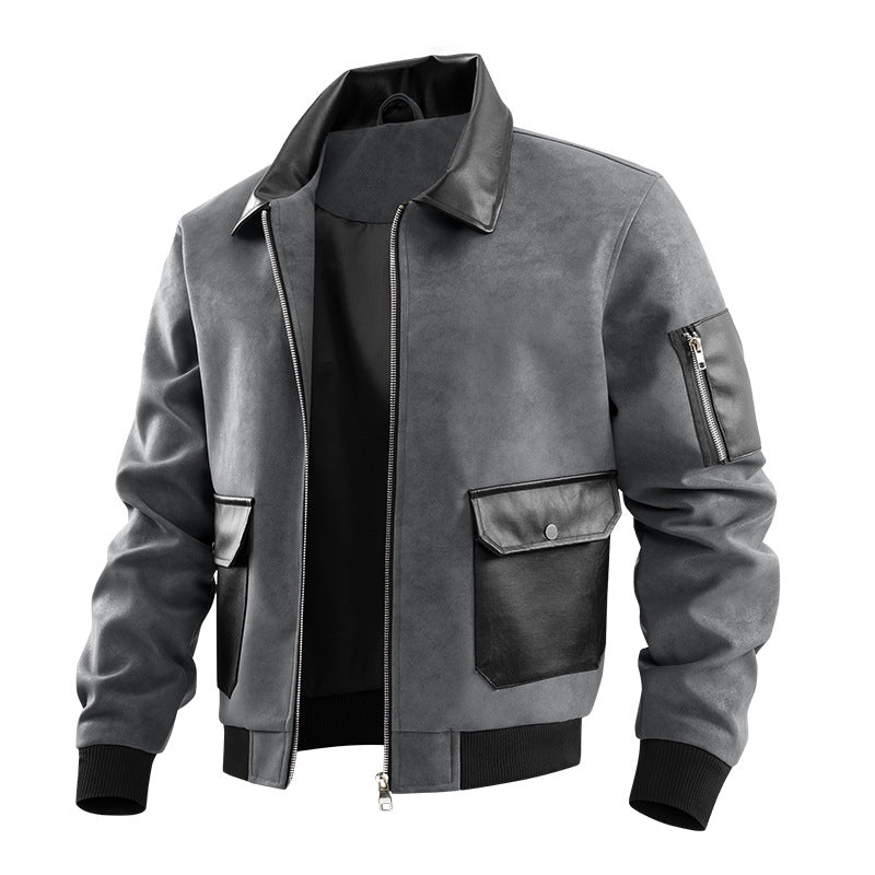 Mann trägt modische Herren Bomberjacke in Schwarz, vielseitig für Freizeit und Business-Casual Looks.