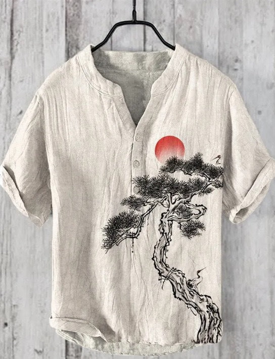 Komfortables japanisches Herrenhemd, kurzarm, eleganter Slim Fit für Sommertage.