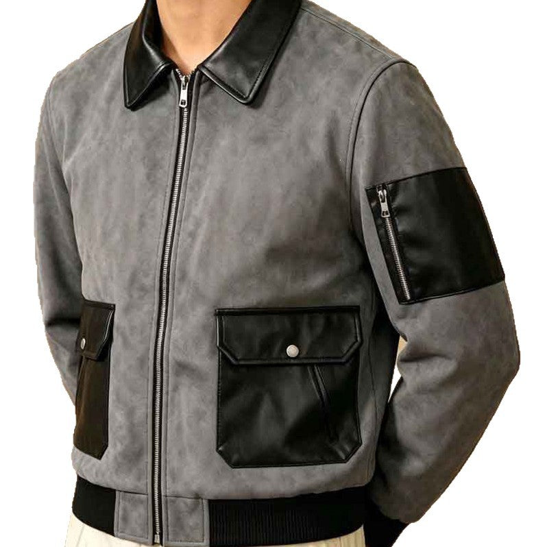 Detailaufnahme: Modische Herren Bomberjacke in Braun mit Reißverschluss & praktischen Taschen.