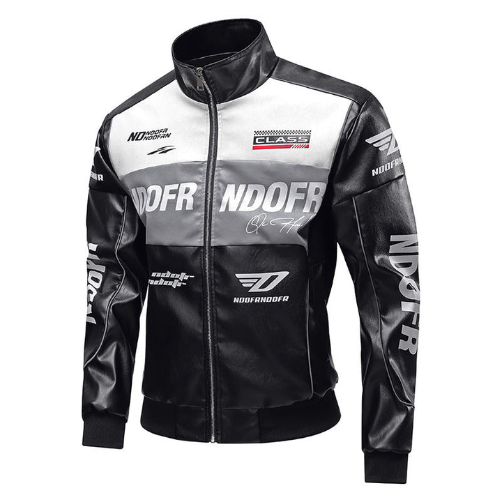 Sportliche schwarze Herren Bikerjacke mit dynamischem Stil, ideal als Motorrad- oder Übergangsjacke für Männer.