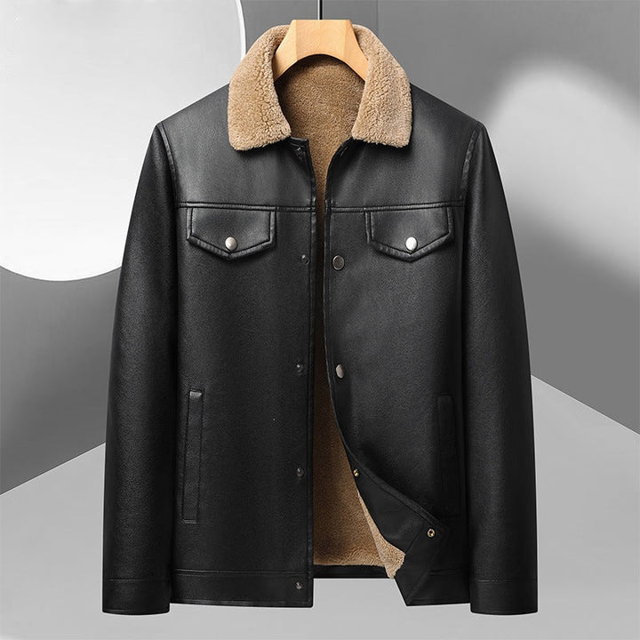 Warme Herren Winterjacke in Leder-Optik mit stilvollem Design und weichem Innenfutter.