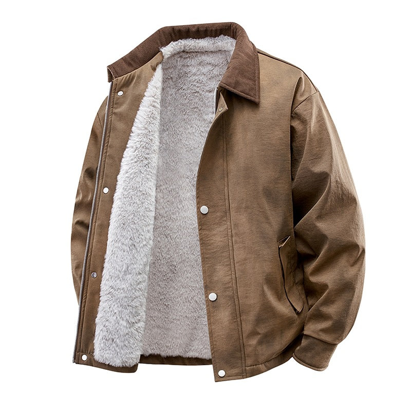 Herren Freizeitjacke im Lederlook, warm gefüttert für kalte Tage. Stilvolle Übergangsjacke.