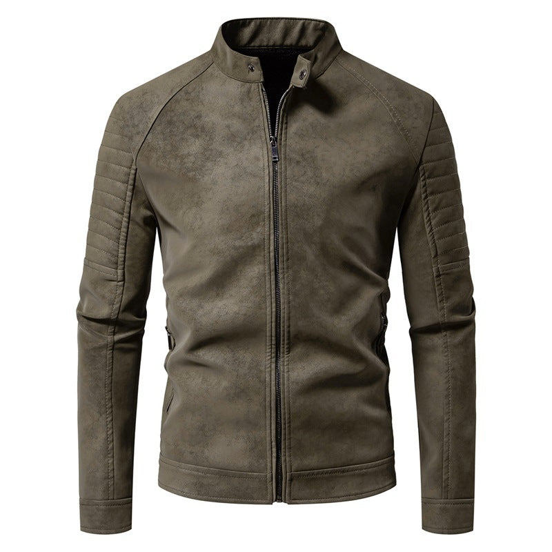 Robuste schwarze Herren Bikerjacke als Übergangsjacke. Modische Freizeitjacke im Slim Fit mit Stehkragen und Reißverschluss.