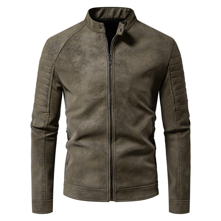 Robuste schwarze Herren Bikerjacke als Übergangsjacke. Modische Freizeitjacke im Slim Fit mit Stehkragen und Reißverschluss.