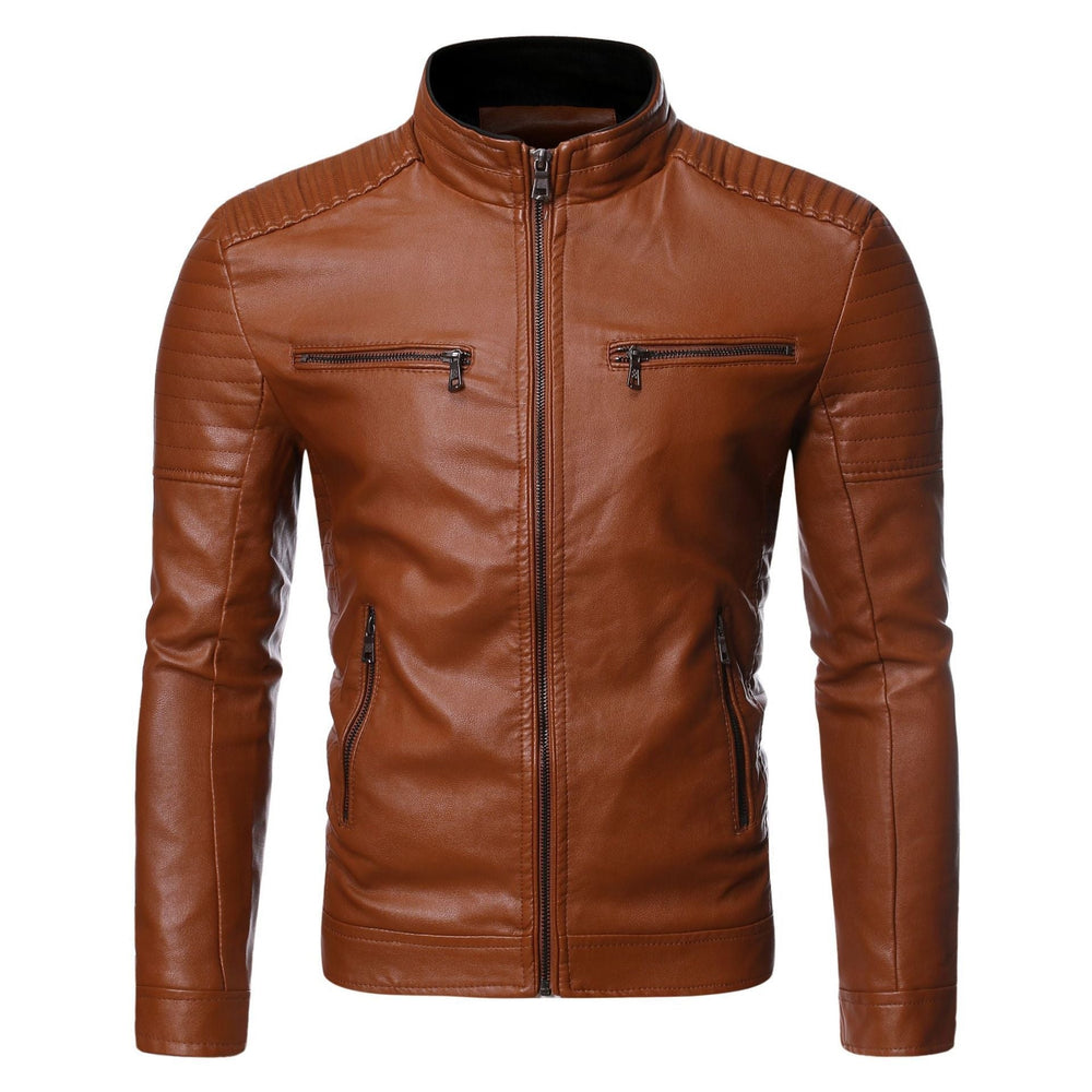 Modische Herren Kunstleder Bikerjacke, ideal als Freizeit- oder Übergangsjacke.