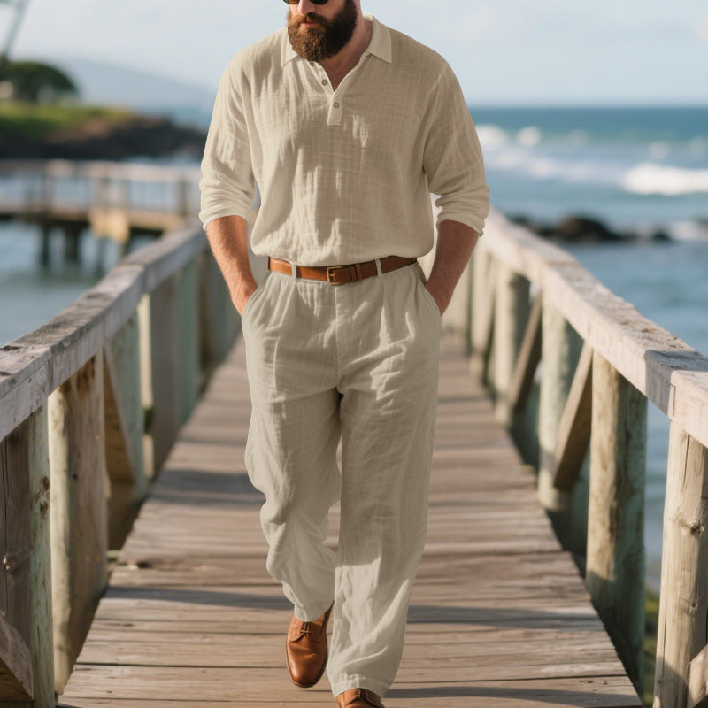 Lässiger Herren Zweiteiler: Weiches Poloshirt & atmungsaktive Hose, ideal für Freizeit, Urlaub & Alltag.