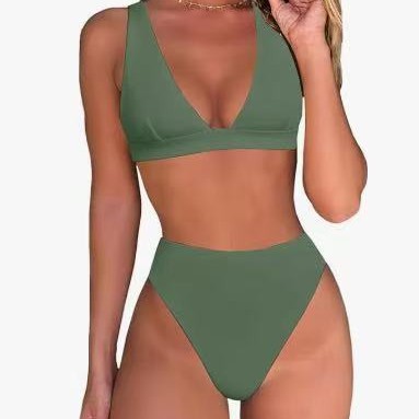 Damen Hochtailliertes Bikini Set mit elegantem V-Ausschnitt, perfekt für Strand & Pool.