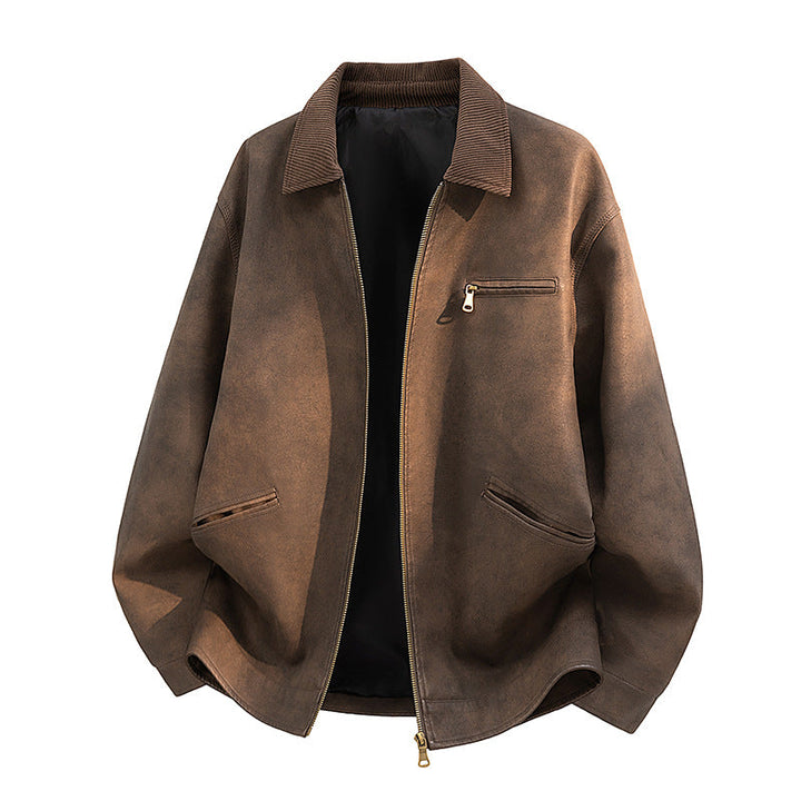 Komfortable Herren Lässige Kunstlederjacke. Modische Oberbekleidung mit breitem Kragen, ideal für Herbst & Frühling.