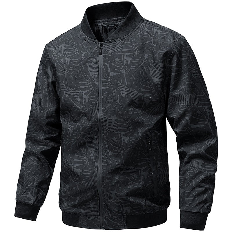Dunkle Bomberjacke für Herren, leicht & vielseitig, mit stilvollem Blumenprint, ideal für jeden Anlass.