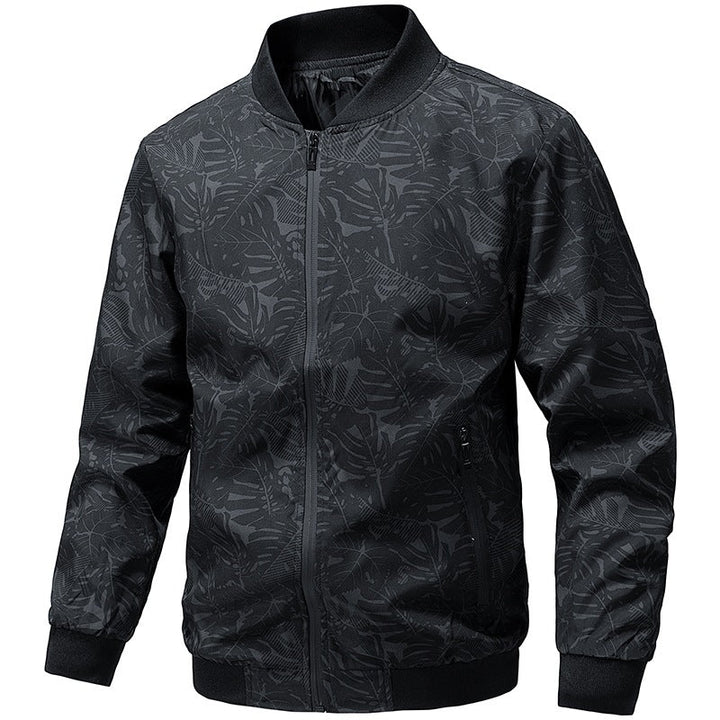 Dunkle Bomberjacke für Herren, leicht & vielseitig, mit stilvollem Blumenprint, ideal für jeden Anlass.