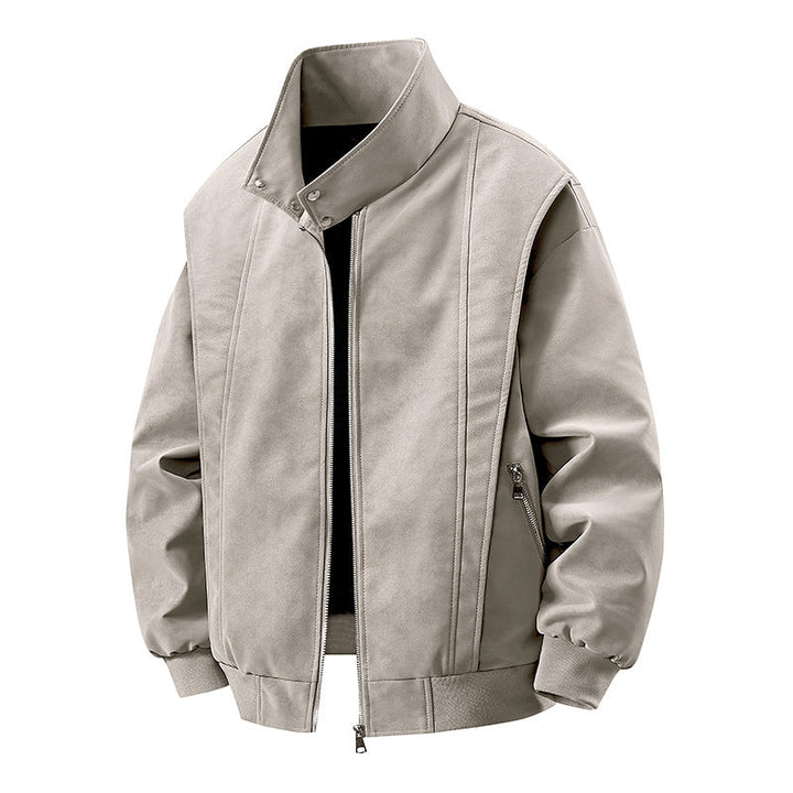 Robuste schwarze Herren Bikerjacke mit Reißverschlüssen. Trendige Motorradstil-Jacke für den modernen Mann.