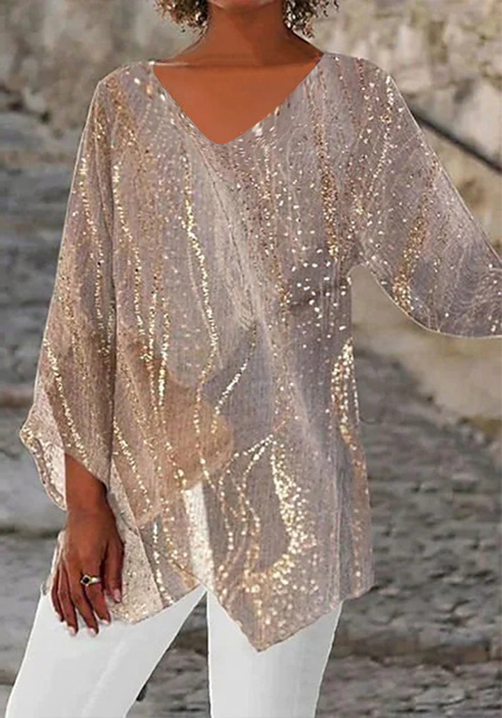Fliessende Damen Glitzer Tunika Bluse, elegant & modisch, perfekt für festliche Abende und Partys.