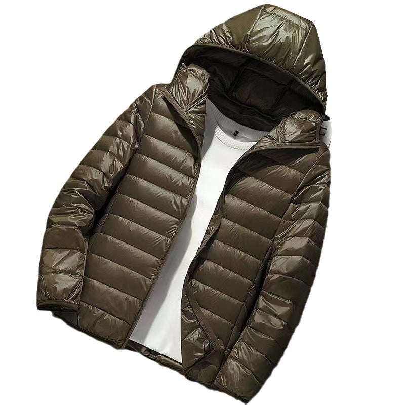 Winddichte Herren-Kapuzenjacke, gesteppt, leicht und bequem, ideal für sportliche Freizeit.