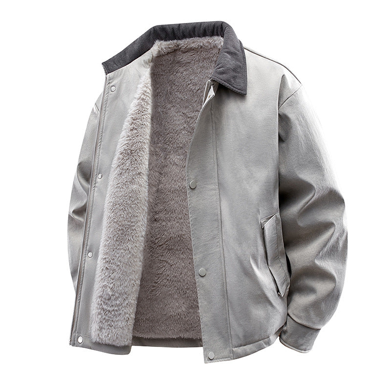 Warme Herren Winterjacke im Leder-Look, bequem gefüttert. Perfekte Freizeitjacke für Männer.
