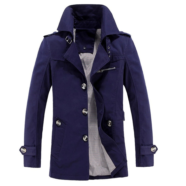 Lange Herren-Übergangsjacke, atmungsaktiv und wetterfest, optimal für Frühling und Herbst.