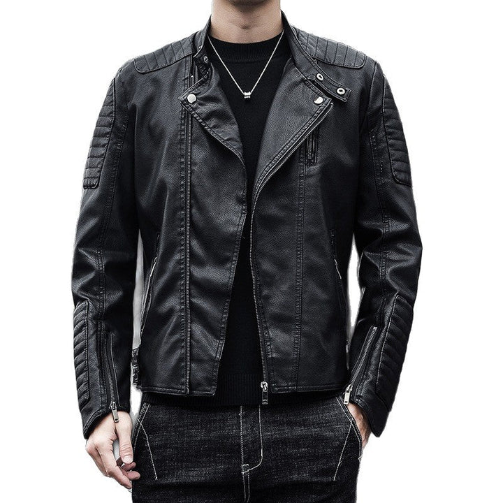 Elegante schwarze Herren-Bikerjacke mit Reißverschluss, bequem für den urbanen Mann. Modische Oberbekleidung.