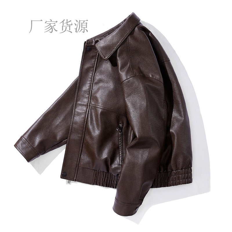 Bequeme Herren Übergangsjacke aus Kunstleder, schwarz, mit Elastikbund – ideal für Streetwear und Alltag.