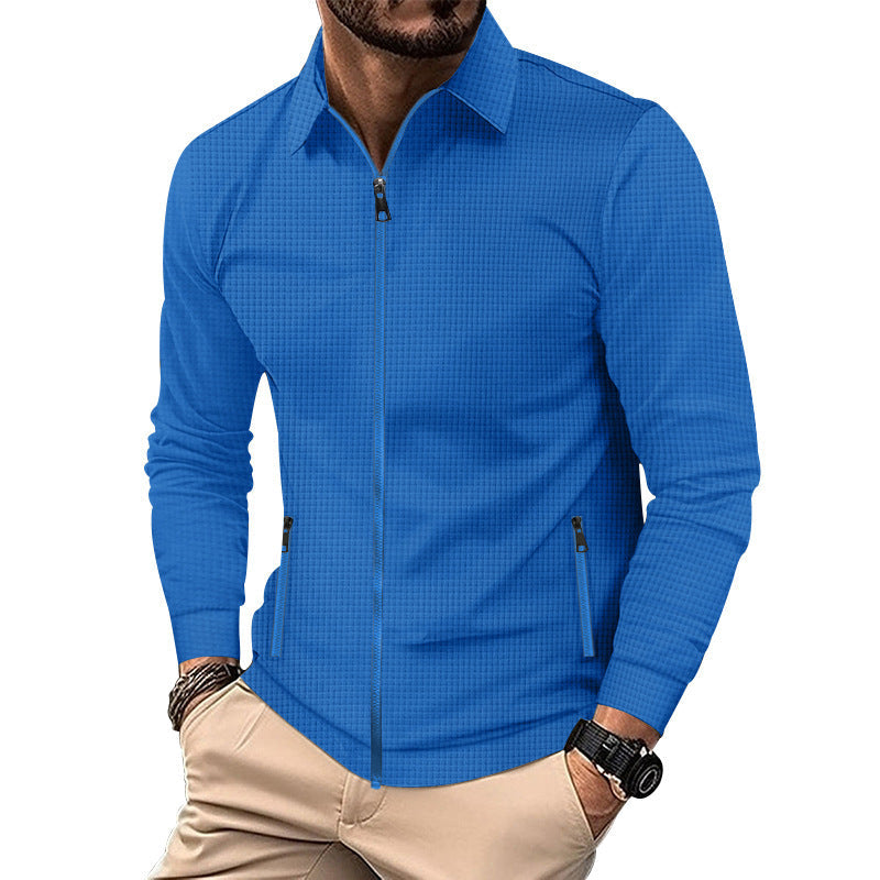 Strukturiertes Herren Überhemd mit Reißverschluss und klassischem Hemdkragen. Perfekt als Übergangsjacke.