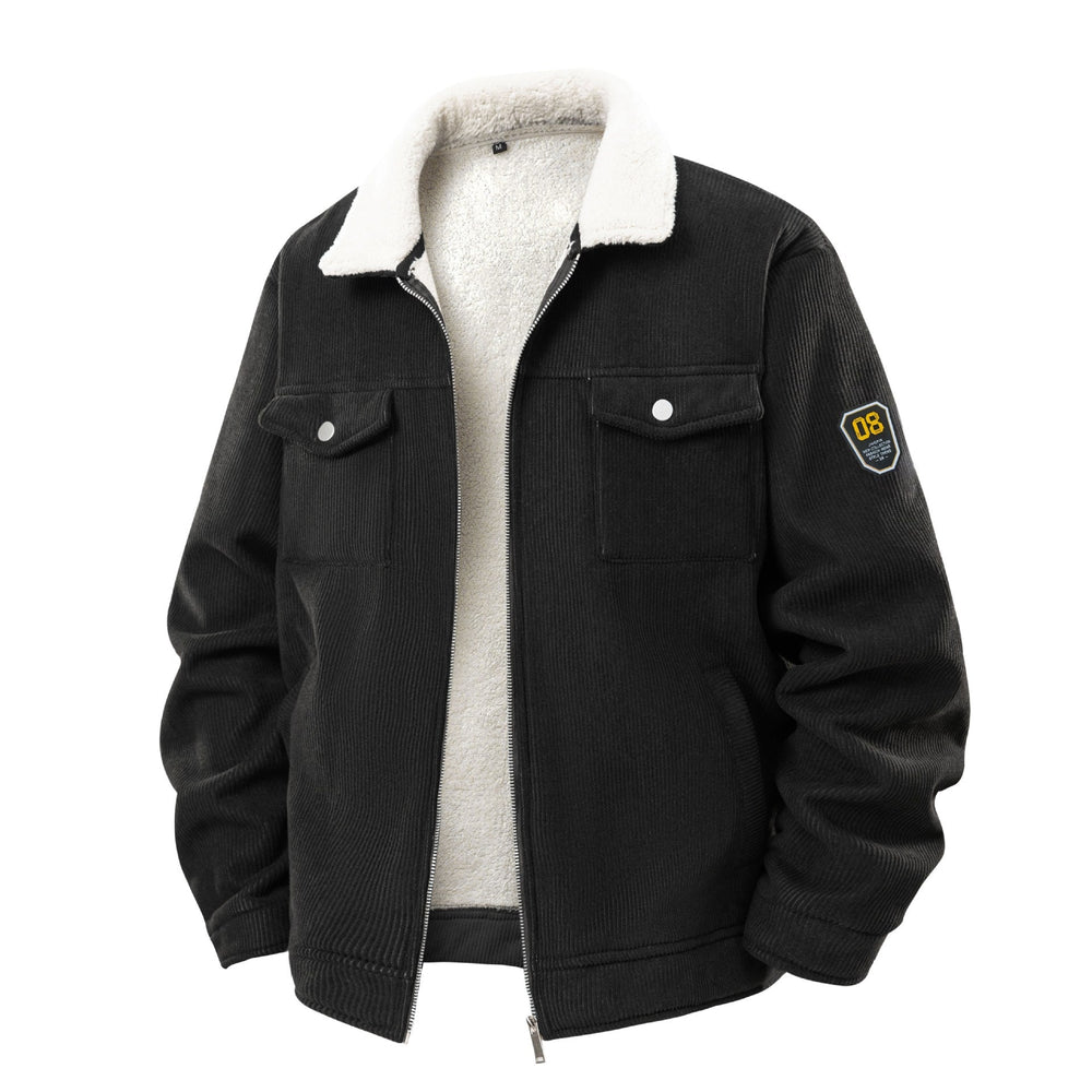 Warme Herren Cordjacke schwarz, gefüttert für Winter & Herbst. Lässige Männer Übergangsjacke, strapazierfähig.