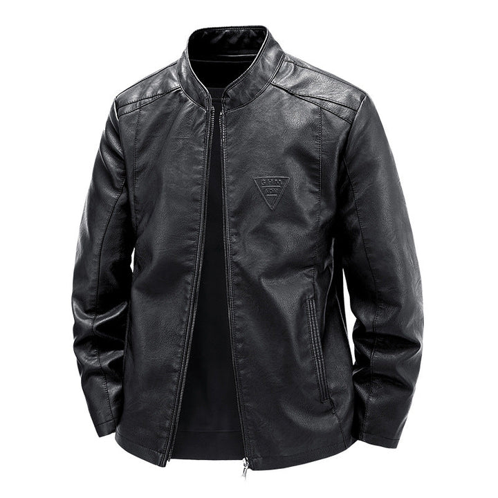 Robuste Herren Bikerjacke aus Kunstleder, mit Stehkragen, perfekt für einen coolen Freizeit-Look.