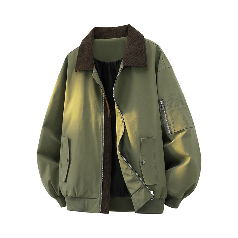 Stylische Übergangsjacke für Herren, khaki, mit Cordkragen, ideal als Freizeitjacke oder Alltagsjacke.