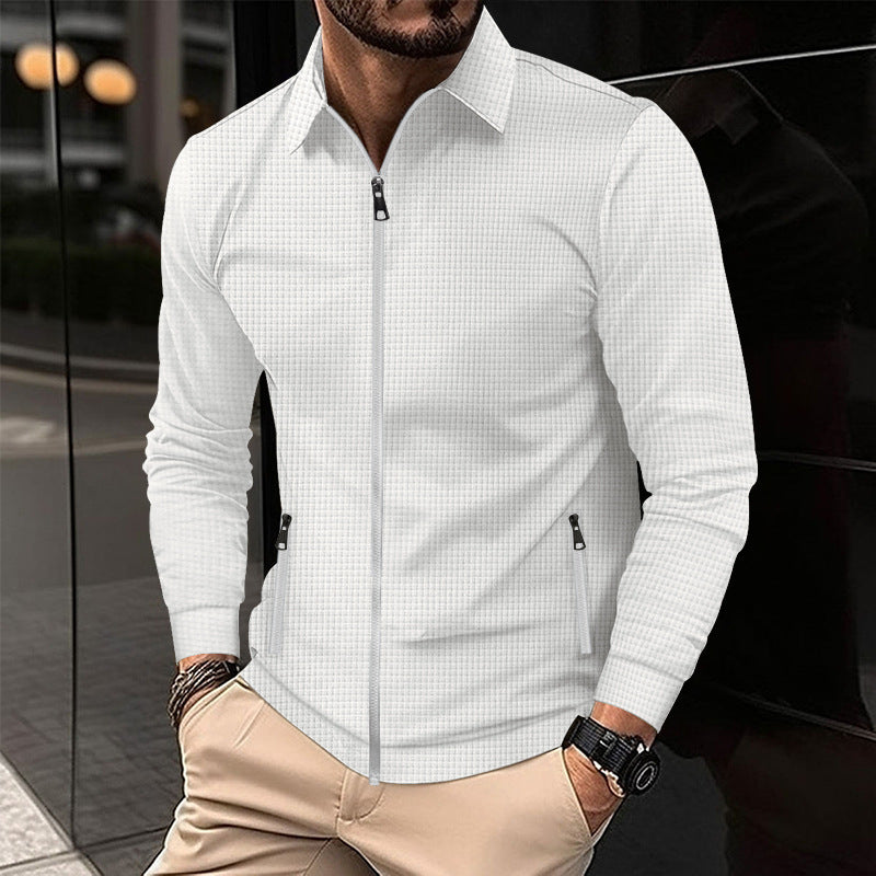 Modernes Herren Zip-Hemd Slim-Fit, strukturiert, mit Hemdkragen. Elegant für stilbewusste Männer.