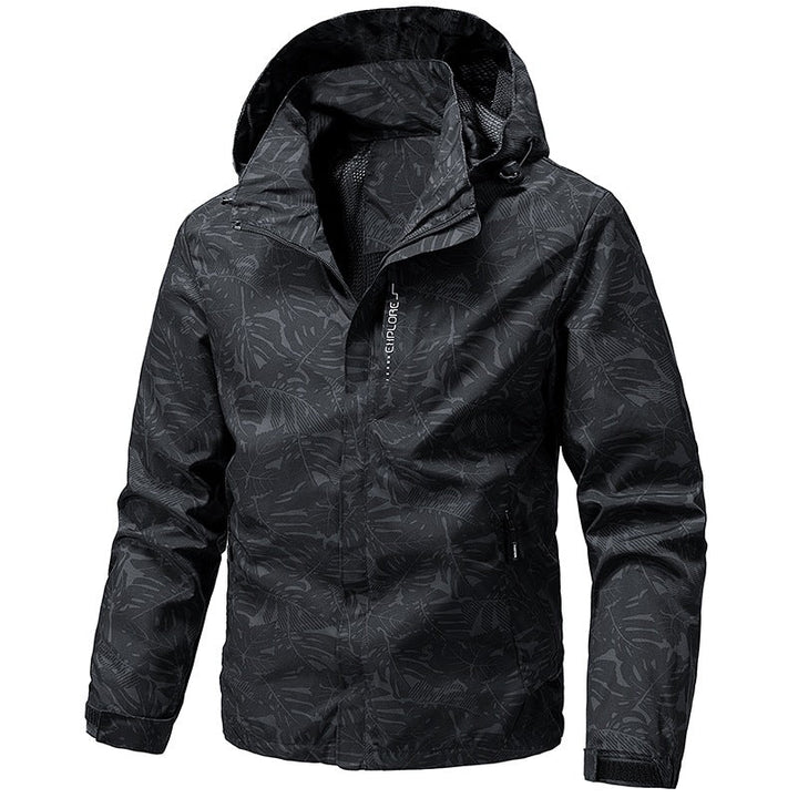 Herren leichte Outdoor-Jacke mit Kapuze, modernem Print, atmungsaktiv & windabweisend, ideal für den Alltag.