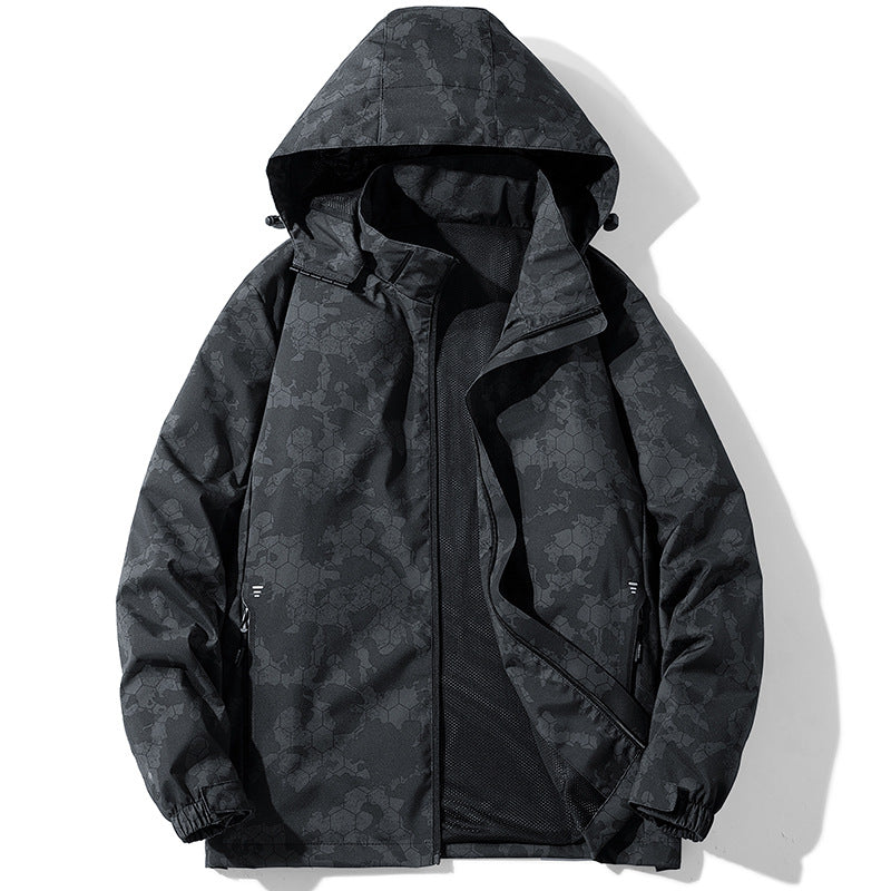 Leichte Herren Funktionsjacke in Blau, ideal für Outdoor-Aktivitäten, wasserabweisend und atmungsaktiv.