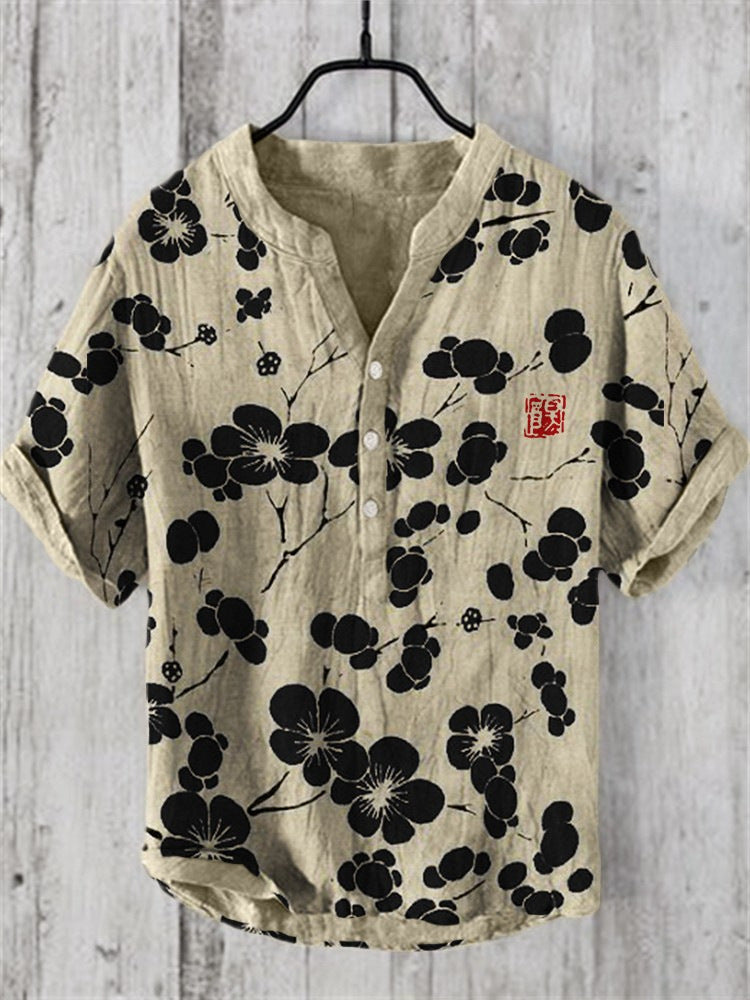 Japanisches Männerhemd, slim fit, kurzarm, eleganter Stil für moderne Herren.