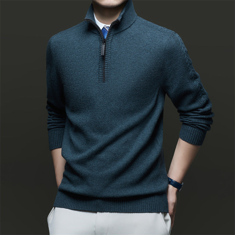 Herren Herbst/Winter Pullover mit Stehkragen, Reißverschluss & langen Ärmeln, optimal für Lagenlooks.